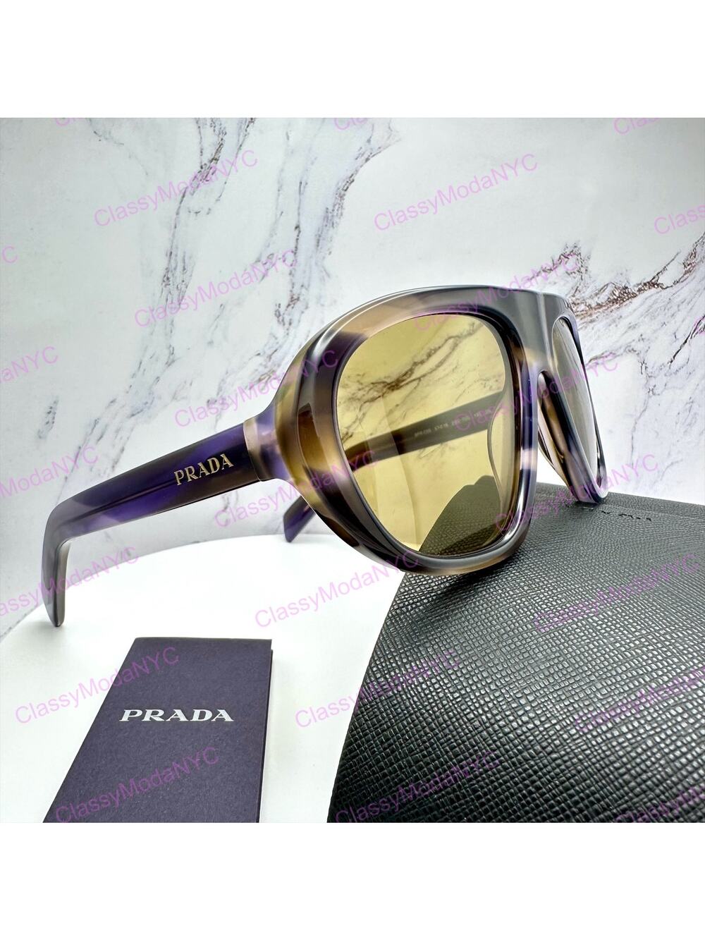 New PRADA Sunglasses Brown Striped Laguna Aviator Shield Mask New